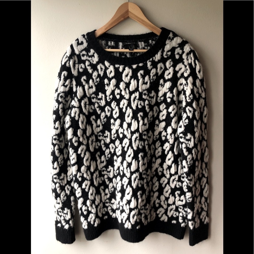Mango Wool black/white oversized sweater Small